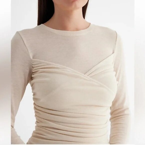 Express Fitted Light Weight Crew Neck Wrap Front Tee Top M - Picture 2 of 4